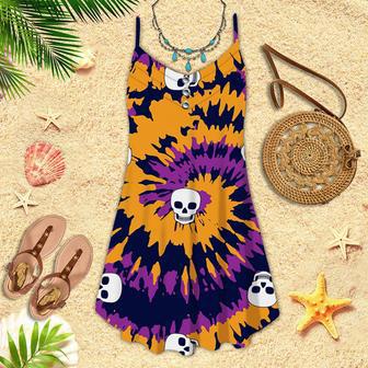 Tie Dye With Skull Pattern Spaghetti Strap Summer Dress | Newhawaiianshirts DE