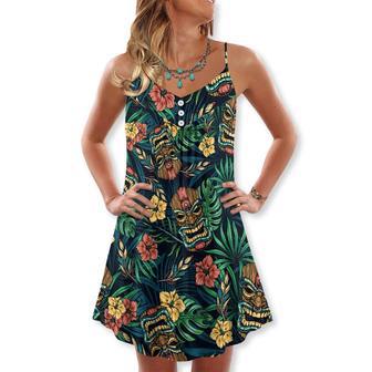 Tiki Hawaii And Leaf Tropical Style - V-Neck Sleeveless Cami Dress | Newhawaiianshirts AU