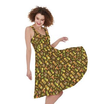 Tiki Luau Pattern Print Sleeveless Knee Length Dress | Newhawaiianshirts AU