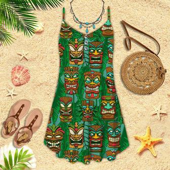 Tiki Palm Leaves Tropical Spaghetti Strap Summer Dress | Newhawaiianshirts UK