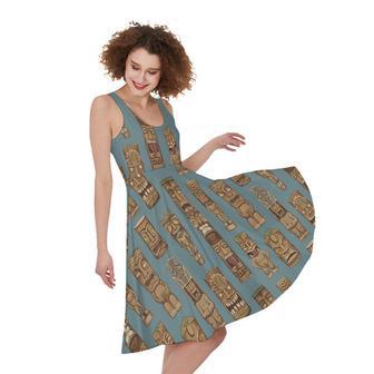 Tiki Totem Pattern Print Sleeveless Knee Length Dress | Newhawaiianshirts DE