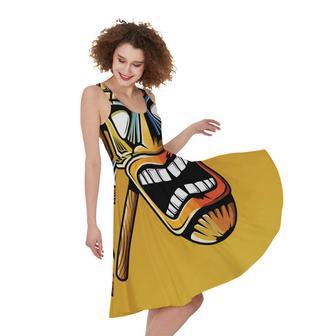 Tiki Totem Print Sleeveless Knee Length Dress | Newhawaiianshirts CA