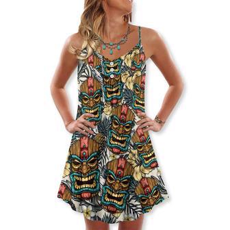 Tiki Tribal Mask With Tropical Leaves - V-Neck Sleeveless Cami Dress | Newhawaiianshirts