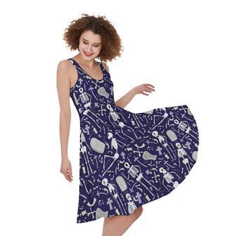 Tomb And Skeleton Pattern Print Sleeveless Knee Length Dress | Newhawaiianshirts CA