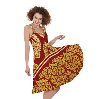 Traditional Thai Pattern Print Sleeveless Knee Length Dress | Newhawaiianshirts CA