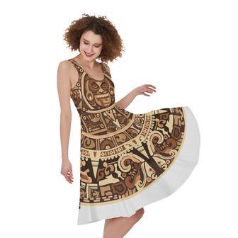 Tribal Maya Calendar Print Sleeveless Knee Length Dress | Newhawaiianshirts DE