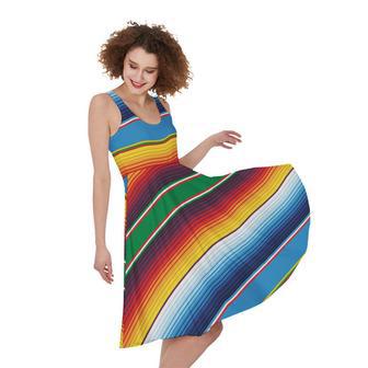 Tribal Mexican Blanket Stripe Print Sleeveless Knee Length Dress | Newhawaiianshirts CA