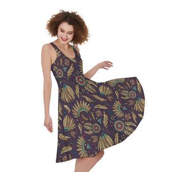 Tribal Native Indian Pattern Print Sleeveless Knee Length Dress | Newhawaiianshirts AU