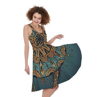 Tribal Sea Turtle Print Sleeveless Knee Length Dress | Newhawaiianshirts DE