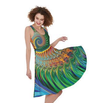 Trippy Fractal Print Sleeveless Knee Length Dress | Newhawaiianshirts UK