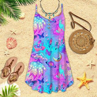 Trippy Hippie Mushrooms Neon Peace Spaghetti Strap Summer Dress | Newhawaiianshirts AU