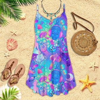 Trippy Hippie Neon Mushroom Strap Summer Dress | Newhawaiianshirts