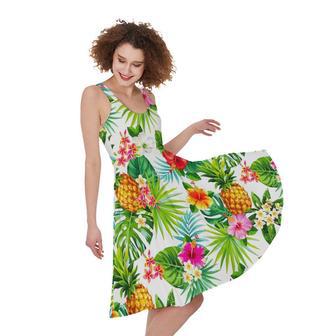 Tropical Aloha Pineapple Pattern Print Sleeveless Knee Length Dress | Newhawaiianshirts UK