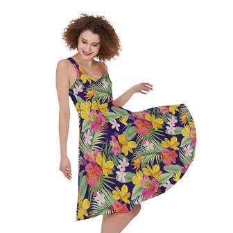 Tropical Alstroemeria Pattern Print Sleeveless Knee Length Dress | Newhawaiianshirts AU