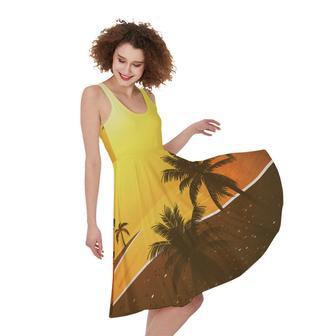 Tropical Beach Sunset Print Sleeveless Knee Length Dress | Newhawaiianshirts DE