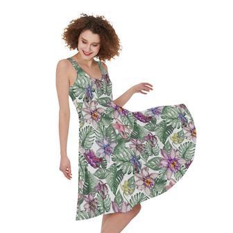 Tropical Cattleya Pattern Print Sleeveless Knee Length Dress | Newhawaiianshirts