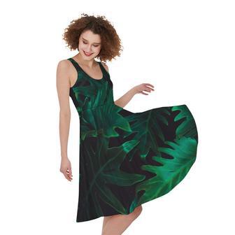 Tropical Fern Leaf Print Sleeveless Knee Length Dress | Newhawaiianshirts DE