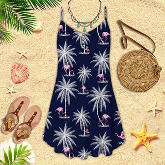 Tropical Flamingo And Palm Tree Spaghetti Strap Summer Dress | Newhawaiianshirts DE