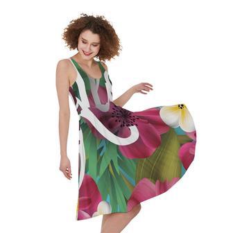 Tropical Flower Aloha Print Sleeveless Knee Length Dress | Newhawaiianshirts DE