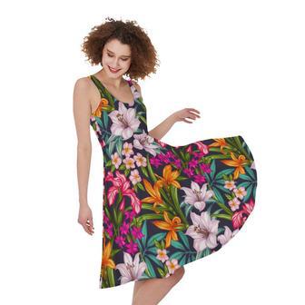 Tropical Flowers Pattern Print Sleeveless Knee Length Dress | Newhawaiianshirts DE