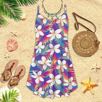 Tropical Flowers With Leaves Spaghetti Strap Summer Dress | Newhawaiianshirts