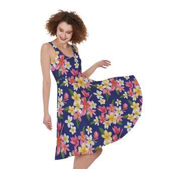 Tropical Frangipani Plumeria Print Sleeveless Knee Length Dress | Newhawaiianshirts DE