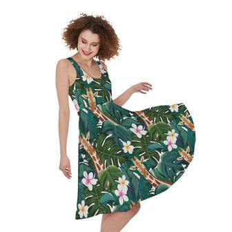 Tropical Giraffe Pattern Print Sleeveless Knee Length Dress | Newhawaiianshirts DE