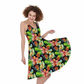 Tropical Hawaii Flowers Pattern Print Sleeveless Knee Length Dress | Newhawaiianshirts DE