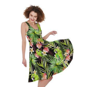 Tropical Hawaiian Parrot Pattern Print Sleeveless Knee Length Dress | Newhawaiianshirts CA