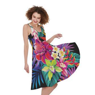 Tropical Hummingbird Print Sleeveless Knee Length Dress | Newhawaiianshirts AU