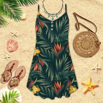 Tropical Leaves And Flowers Spaghetti Strap Summer Dress | Newhawaiianshirts CA