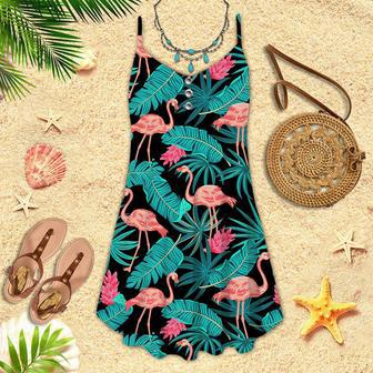 Tropical Leaves Flamingo Spaghetti Strap Summer Dress | Newhawaiianshirts UK