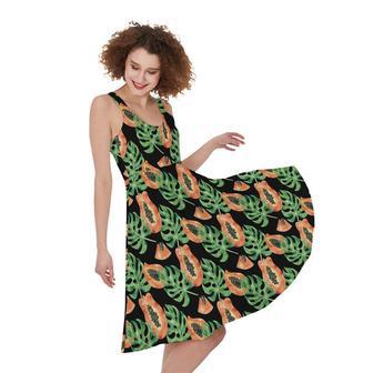 Tropical Papaya Pattern Print Sleeveless Knee Length Dress | Newhawaiianshirts UK