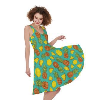 Tropical Pineapples Pattern Print Sleeveless Knee Length Dress | Newhawaiianshirts