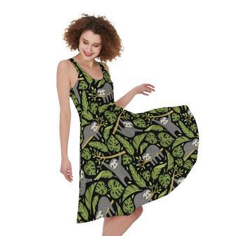 Tropical Sloth Pattern Print Sleeveless Knee Length Dress | Newhawaiianshirts AU