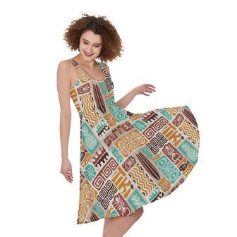 Tropical Tiki Pattern Print Sleeveless Knee Length Dress | Newhawaiianshirts AU