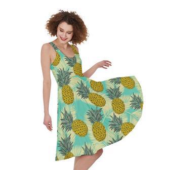 Tropical Vintage Pineapple Pattern Print Sleeveless Knee Length Dress | Newhawaiianshirts DE