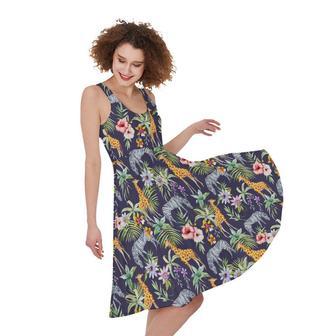 Tropical Zebra Giraffe Pattern Print Sleeveless Knee Length Dress | Newhawaiianshirts AU