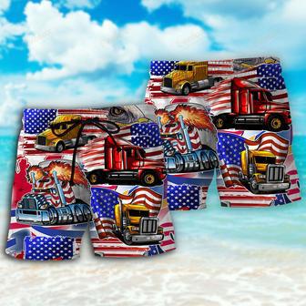 Truck USA Flag Independence Day Beach Short | Newhawaiianshirts UK