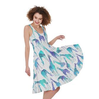 Turquoise Giraffe Pattern Print Sleeveless Knee Length Dress | Newhawaiianshirts AU