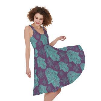 Turquoise Hamsa Pattern Print Sleeveless Knee Length Dress | Newhawaiianshirts AU