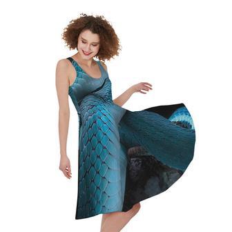 Turquoise Snake Print Sleeveless Knee Length Dress | Newhawaiianshirts DE