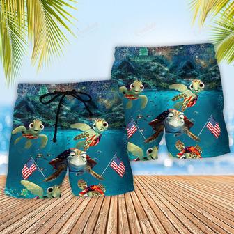 Turtle Independence Day Celebrate Under Sea Beach Short | Newhawaiianshirts