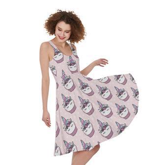 Unicorn Cupcake Pattern Print Sleeveless Knee Length Dress | Newhawaiianshirts DE