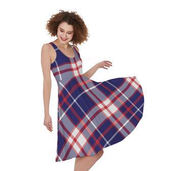 USA Patriotic Plaid Print Sleeveless Knee Length Dress | Newhawaiianshirts AU