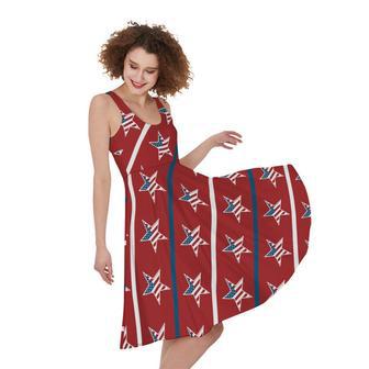 USA Patriotic Star Pattern Print Sleeveless Knee Length Dress | Newhawaiianshirts