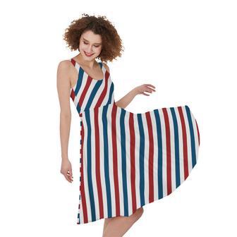 USA Patriotic Striped Pattern Print Sleeveless Knee Length Dress | Newhawaiianshirts AU