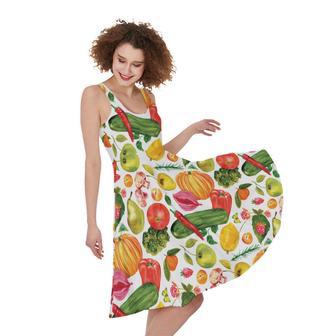 Vegan Fruits And Vegetables Print Sleeveless Knee Length Dress | Newhawaiianshirts AU