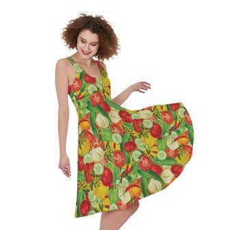 Vegan Pattern Print Sleeveless Knee Length Dress | Newhawaiianshirts DE