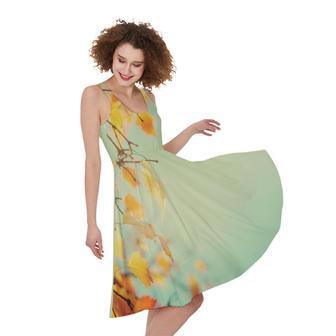 Vintage Autumn Print Sleeveless Knee Length Dress | Newhawaiianshirts UK